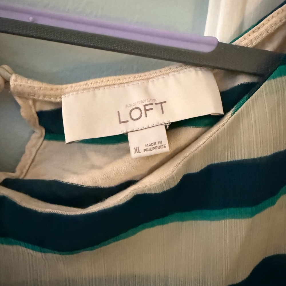 LOFT Green and Cream Striped Blouse